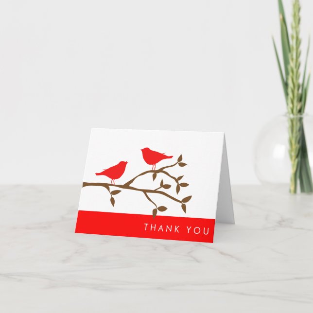 Red Love Birds Vielen Dank Dankeskarte (Vorderseite)