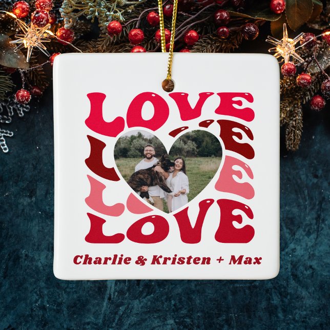 Red Love Custom Couple Names & Photo Heart Keramikornament (Red Love Custom Couple Names & Photo Heart Ceramic Ornament
)