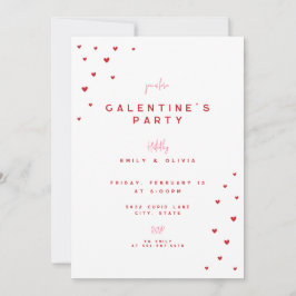 Red Love Heart Valentine's Galentines Party Invite Einladung