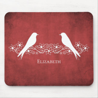 Red Lovebirds Floral Vine Mouse Pad Mousepad