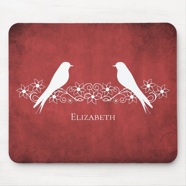 Red Lovebirds Floral Vine Mouse Pad Mousepad (Vorne)