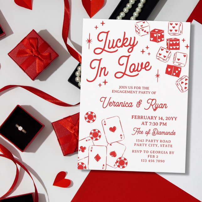 Red Lucky In Love Dice & Cards Engagement Party Einladung (Von Creator hochgeladen)