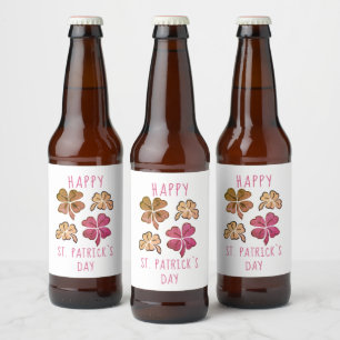 Red Lucky Kleeblatt Clover Happy St Patrick`s Day Bierflaschenetikett