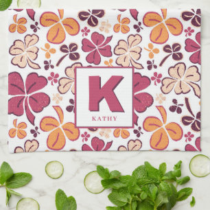 Red Lucky Kleeblatt Clover Pattern Mit Monogramm Geschirrtuch