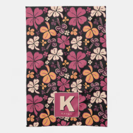 Red Lucky Kleeblatt Clover Pattern Mit Monogramm Geschirrtuch