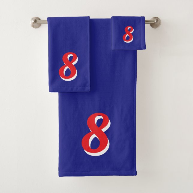 Red Lucky Number Eight on Blue Badhandtuch Set (Insitu)
