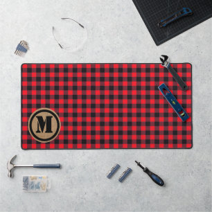 Red Lumberjack Buffalo Kariert und Burlap Monogram Schreibtischunterlage