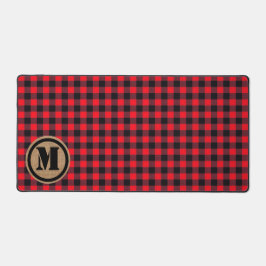 Red Lumberjack Buffalo Kariert und Burlap Monogram Schreibtischunterlage