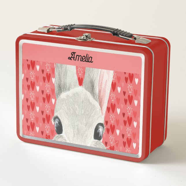 Red Lunch Box mit Bunny & Hearts (Vorderseite)