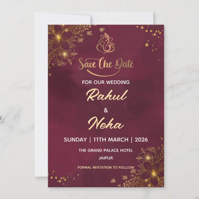 Red Luxury Indian Save the Date Card Einladung (Vorderseite)