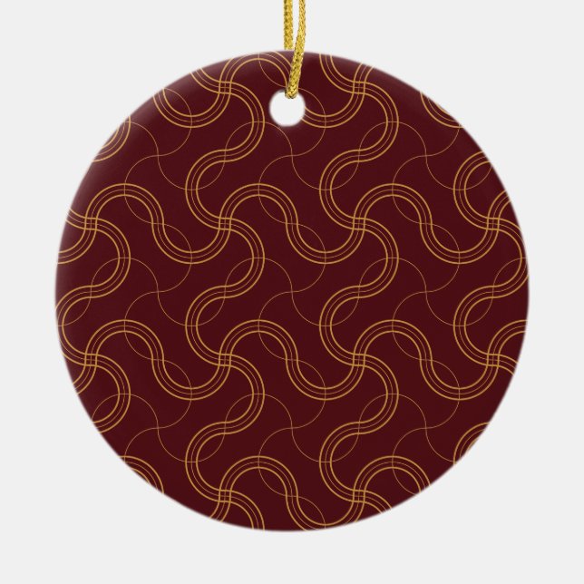 Red Luxury Wavy Stripes Muster Keramik Ornament (Vorne)
