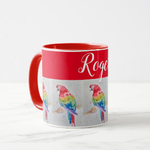Red Macaw Bird Painting Whimsical Art Tasse