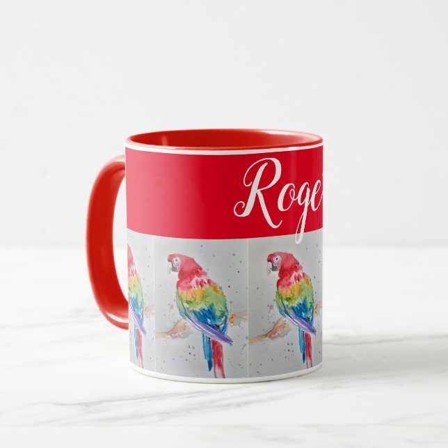Red Macaw Bird Painting Whimsical Art Tasse (Vorderseite Links)