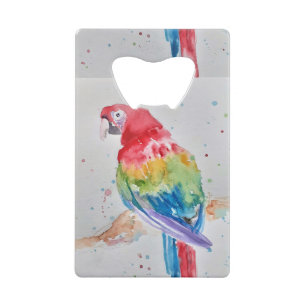 Red Macaw Papagei Bird Watercolor Art Design Geldbeutel Flaschenöffner