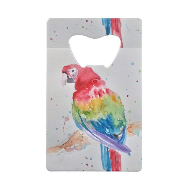 Red Macaw Papagei Bird Watercolor Art Design Geldbeutel Flaschenöffner (Vorderseite)