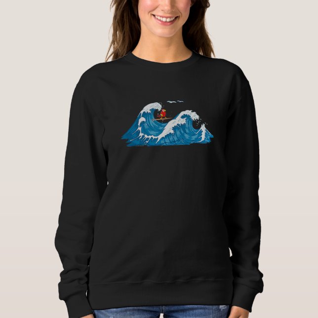 Red Macaw Parrot Bird Wave Surfing Sweatshirt (Vorderseite)