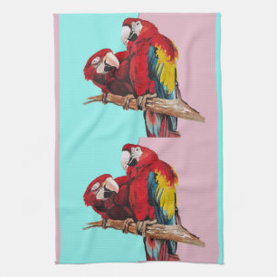 Red Macaw Parrots Wasserfarbe Küche Aqua Pink Te Geschirrtuch