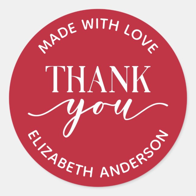 Red Made mit Liebe Vielen Dank Runder Aufkleber (Vorderseite)