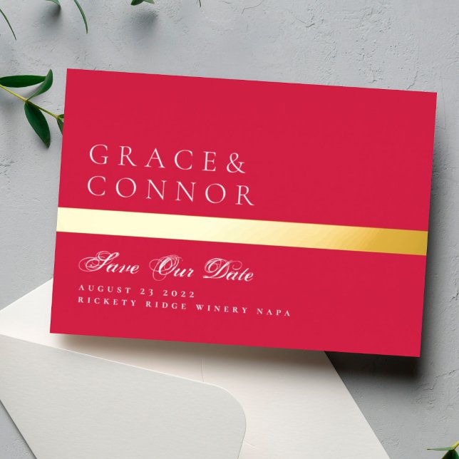Red Magenta Stripe Foto Save the Date Folieneinladung (Von Creator hochgeladen)