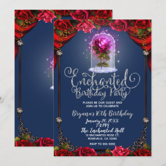 Red Magical Enchanted Rote Rose Beauty Sweet 16 Einladung
