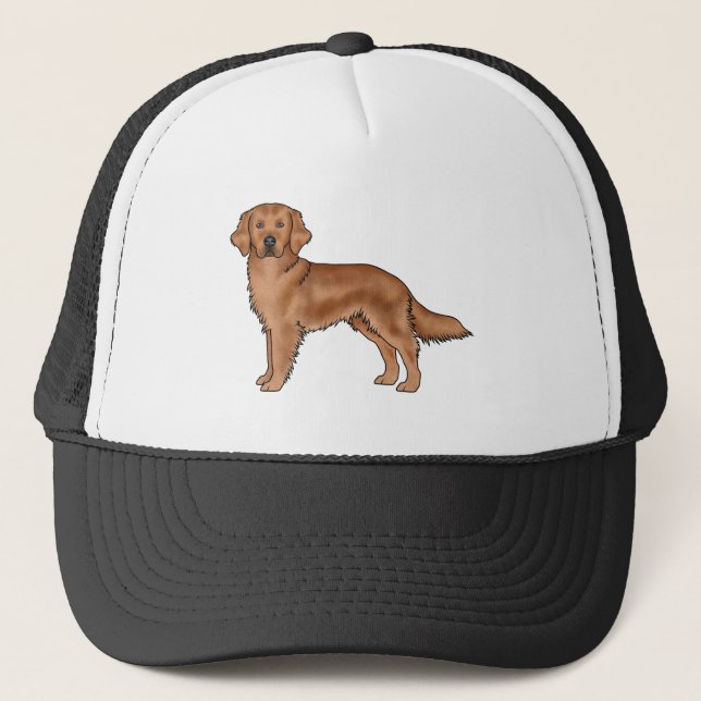 Red Mahogany Golden Retriever Niedlicher Cartoon D Truckerkappe (Vorderseite)