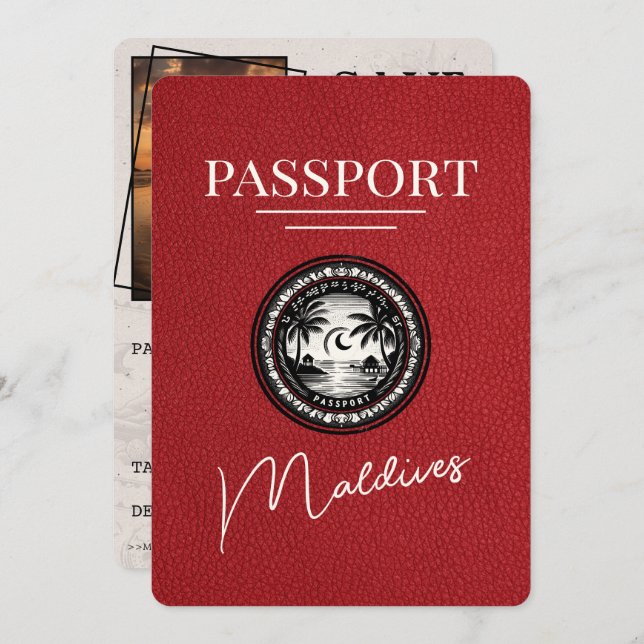 Red Maldives Passport Save the Date (Vorne/Hinten)