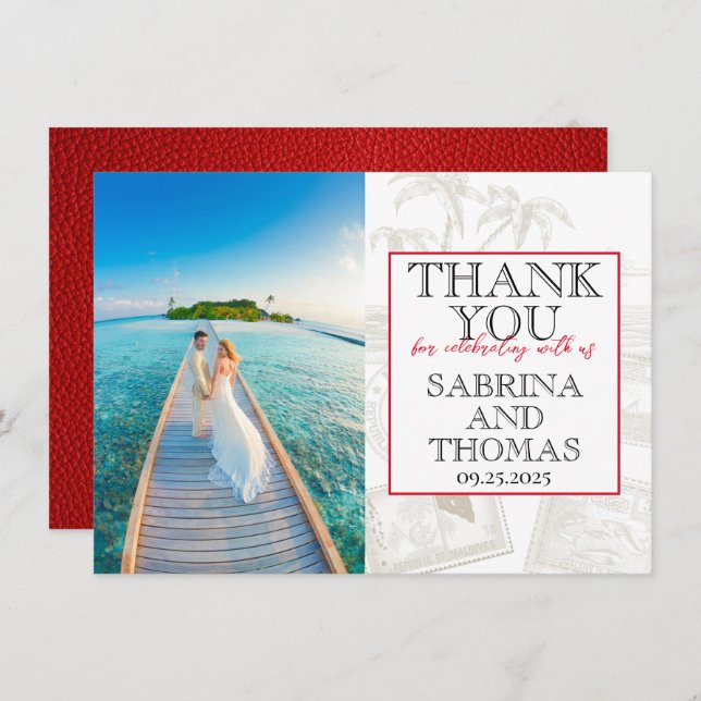 Red Maldives Wedding Foto Vielen Dank Dankeskarte (Vorne/Hinten)