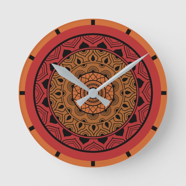 Red Mandala Acrylic Runde Wanduhr (Vorderseite)