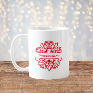 Red Mandala Art Personalisiert Name Kaffee Tasse