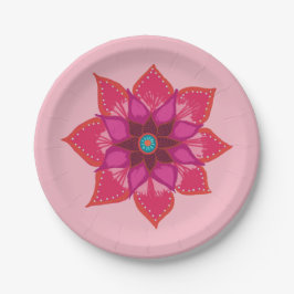 Red Mandala Blume Art Paper Plate Pappteller