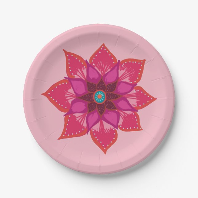 Red Mandala Blume Art Paper Plate Pappteller (Vorderseite)