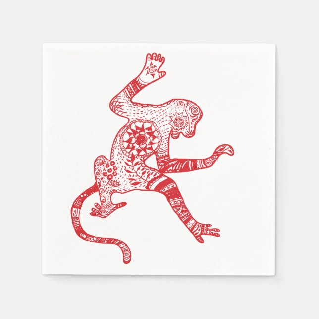 Red Mandala Fire Monkey Cocktail Paper Napkins Serviette (Vorderseite)