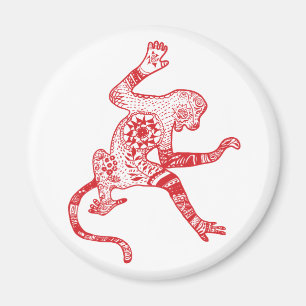 Red Mandala Fire Monkey Round Magnet