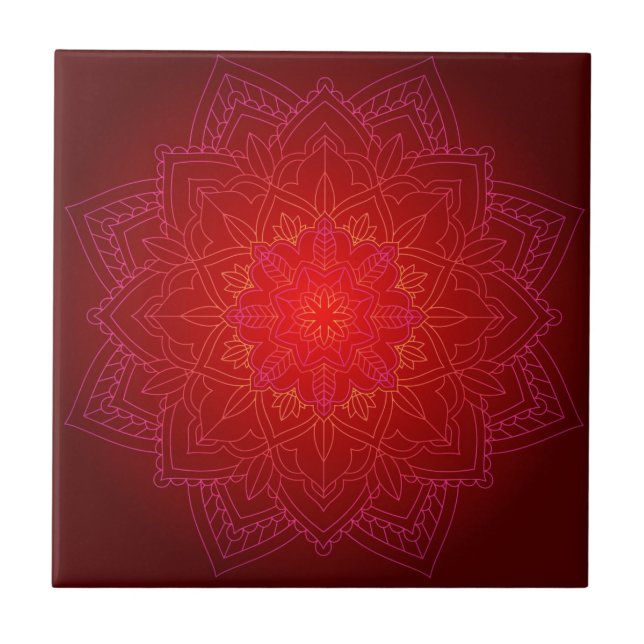 Red Mandala Keramik Tile Fliese (Vorderseite)
