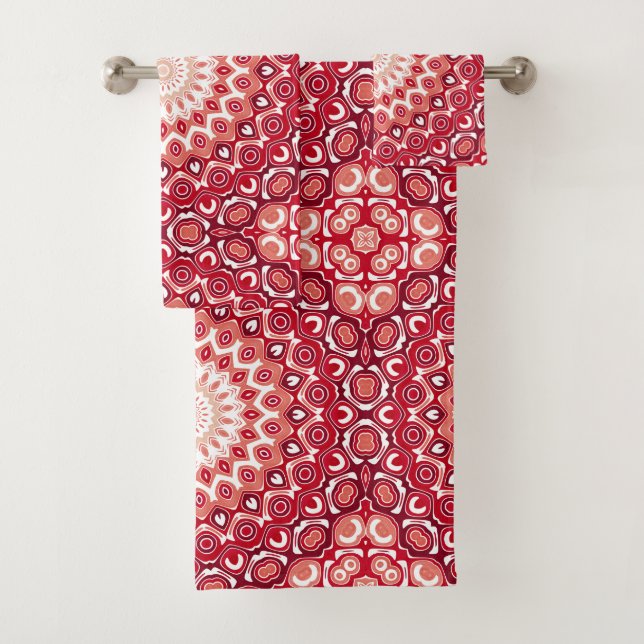 Red Mandala Muster in Fiery Gradient Badhandtuch Set (Insitu)