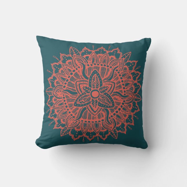 Red Mandala Ornament Throw Kissen (Vorderseite)