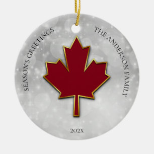 Red Maple Leaf Greetings Keramik Ornament