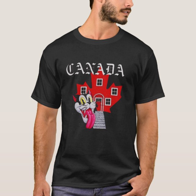 RED MAPLE LEAF HOUSE WITH CAT T-Shirt (Vorderseite)
