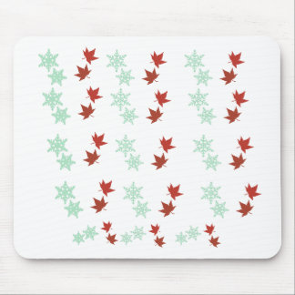 Red Maple Leaves & Mint Snowflakes Pattern Mousepad