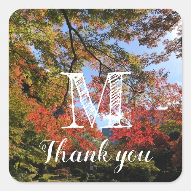 Red Maples im japanischen Garten Quadratischer Aufkleber (Vorderseite)