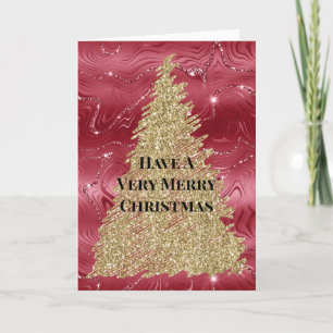 Red Marble Gold Glitzer Weihnachtsbaum Karte