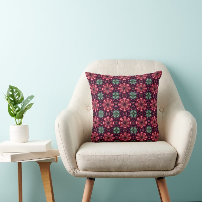 Red Maroon Green Abstrakt Floral Pattern Kissen (Stuhl )