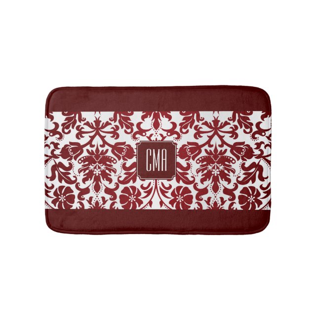 Red Maroon und White Damask Muster Badematte (Vorderseite)