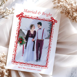 Red Married & Bright First Christmas Couple Feiertagskarte