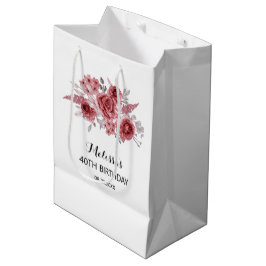 Red Marron Rose Greenery Floral 40. Geburtstag Mittlere Geschenktüte