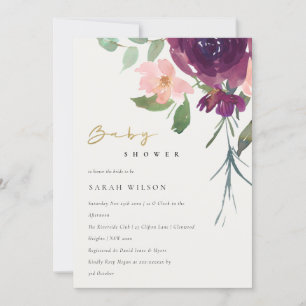 RED MARSALA BLUSH ROSE FLORAL BABY SHOWITE EINLADE DANKESKARTE