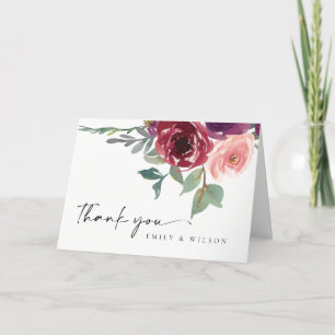 RED MARSALA BLUSH ROSE FLORAL WATERCOLOR WEDD DANKESKARTE