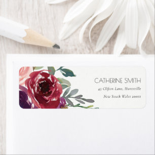 RED MARSALA BLUSH ROSE WATERCOLOR FLORAL ADRESSE