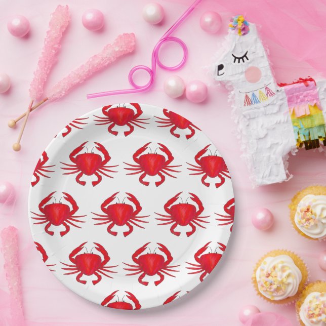 Red Maryland Hard Muschel Crab Beach Meeresfrüchte Pappteller (Party)