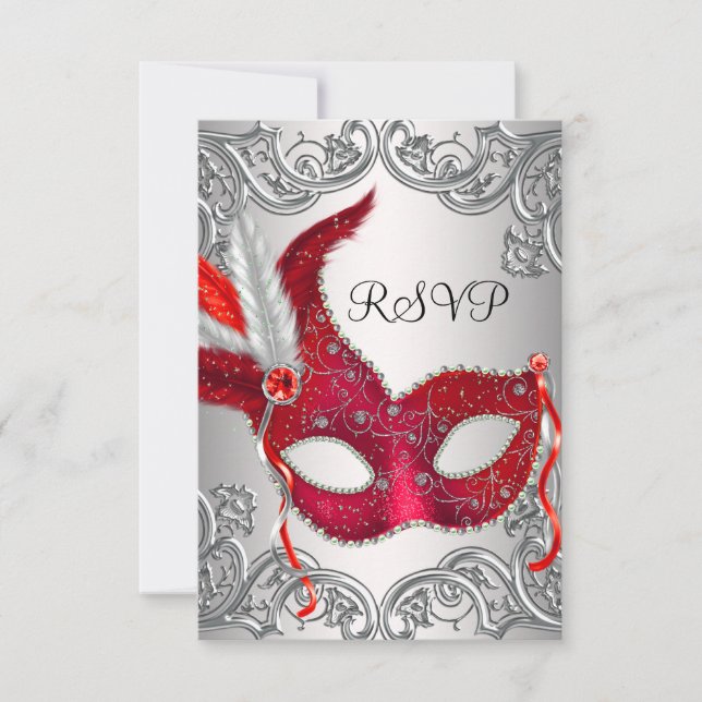 Red Mask Masquerade Party UAWG RSVP Karte (Vorderseite)